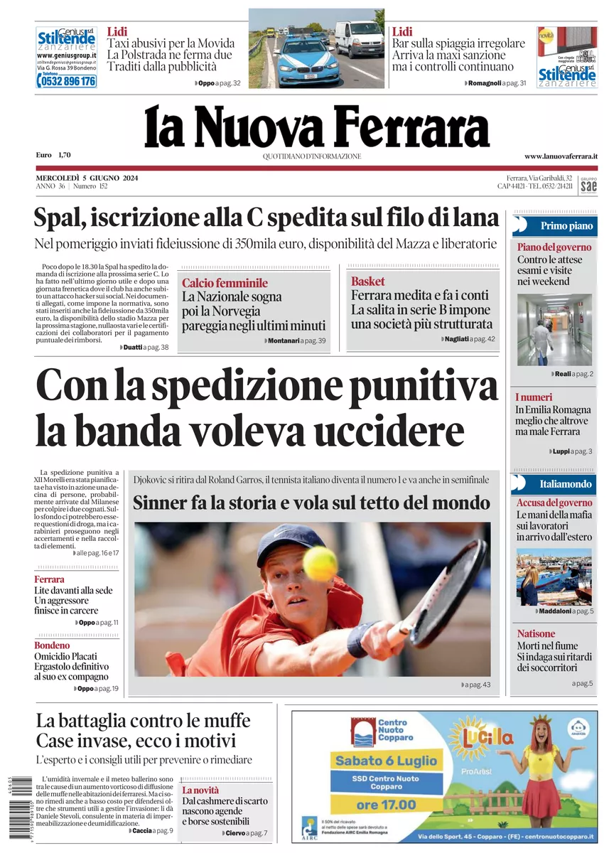 Prima-pagina-nuova ferrara-oggi-edizione-del-2024-06-05